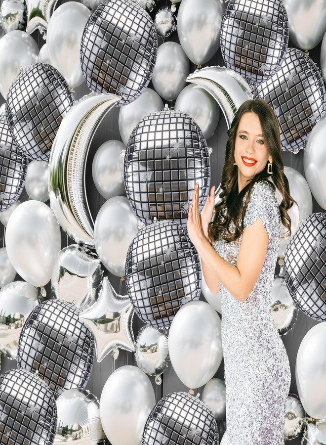 PADELO 6 Pcs Silver Disco Balloons - 22 Inch 4D Round Disco Ball Balloon, Metallic Mylar Balloons with Straw and Tie for 70s 80s 90s Themed Disco Party Decorations Bachelorette Party Supplies - Image 5