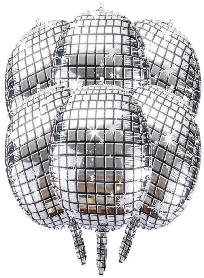 PADELO 6 Pcs Silver Disco Balloons - 22 Inch 4D Round Disco Ball Balloon, Metallic Mylar Balloons with Straw and Tie for 70s 80s 90s Themed Disco Party Decorations Bachelorette Party Supplies - Image 1