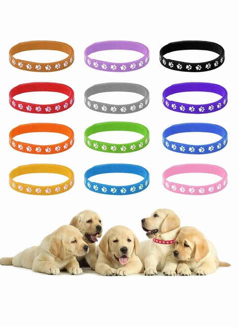 Collars, Adjustable Puppies ID Collars, multi-colored Identification Kittens, Footprints Collars Soft, Double Sided Fabric Pet Band, for Newborn Puppy Kittens 12Pcs