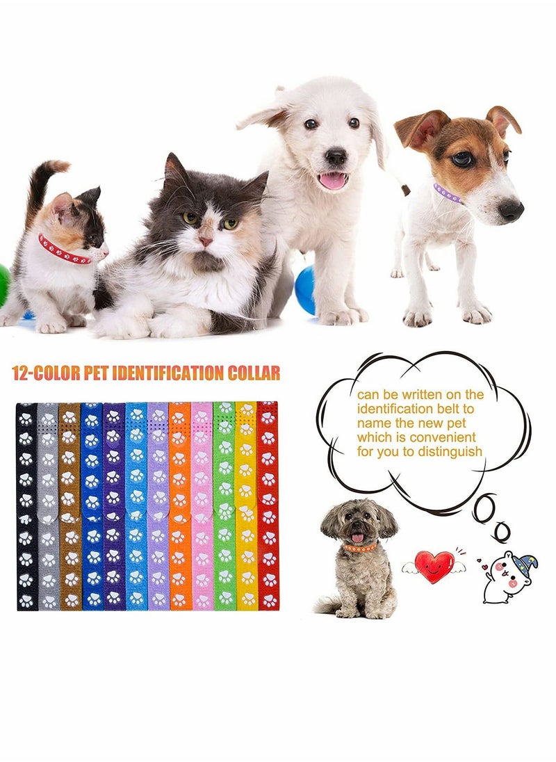 null - Collars, Adjustable Puppies ID Collars, multi-colored Identification Kittens, Footprints Collars Soft, Double Sided Fabric Pet Band, for Newborn Puppy Kittens 12Pcs - Image 1