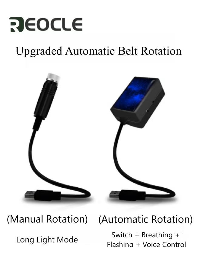 ريوكل مجموعة من 2 مصباح USB Star Light يعمل بالصوت لسقف السيارة الداخلي، إضاءة ليلية رومانسية USB للديكورات المنزلية والسيارة والغرفة والحفلات والسقف  - Image 2