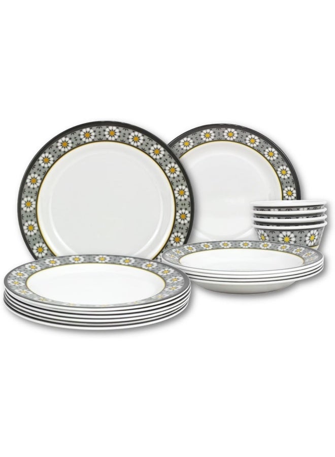 Melrich 12-Piece Melamine Dinner Set With 4X 25 Cm Dinner Plate, 4X20 Cm Soup Plate, 4 X 13 Cm Rice Bowl, Serves 4, White - Image 1