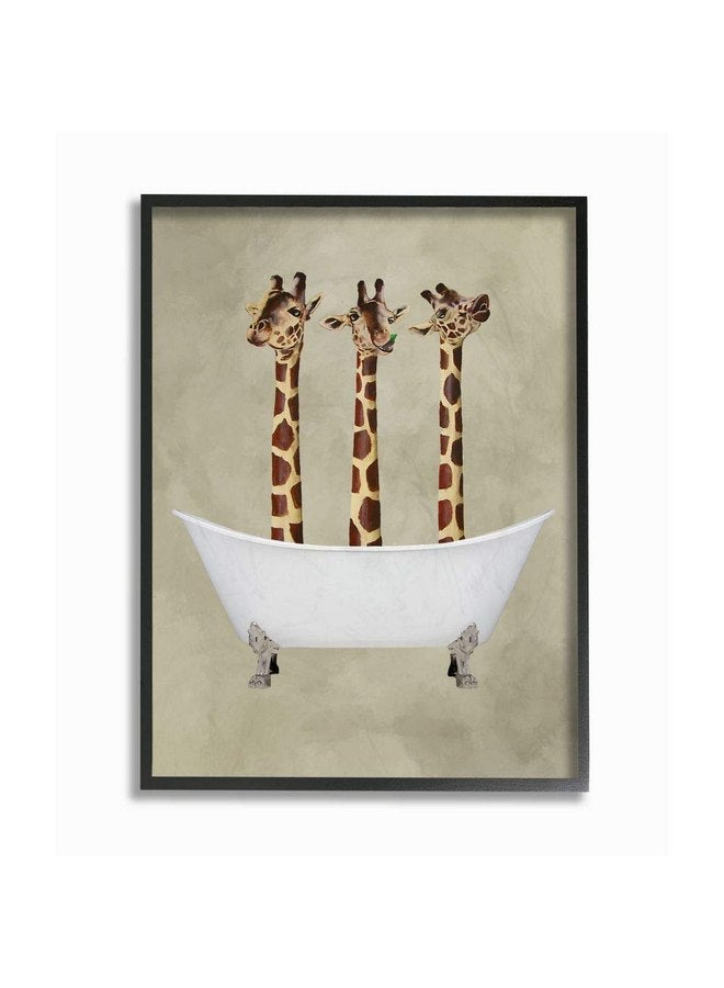 ستوبيل إنداستريز لوحة فنية مطبوعة بإطار من شركة Stupell Industries بعنوان Three Giraffes In A Bathtub، مقاس 11 × 1.5 × 14، متعددة الألوان - Image 1