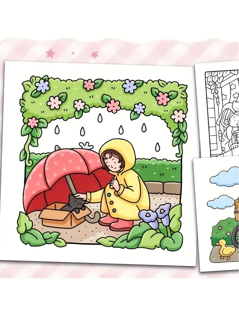 "Girl Moments" Coloring Book for Adults & Teens – Cute & Cozy Daily Relaxation Activity with Whimsical Illustrations of Girls Reading with Pets, Perfect for Stress Relief, Cozy Spaces & Holiday Gifting  - Image 4