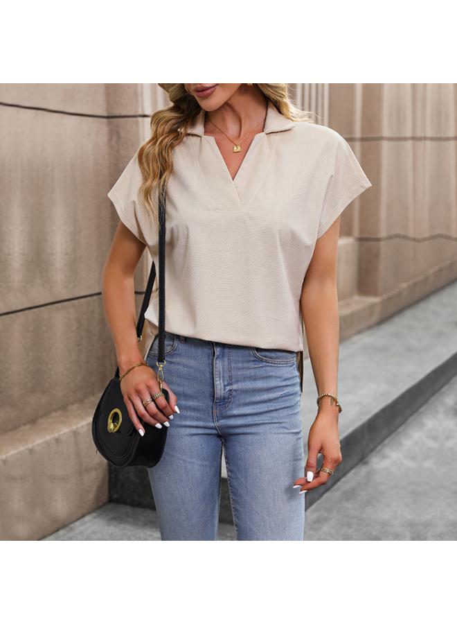 Song Feng Ya Independent Station Summer New Women's Clothing European And American Short-sleeved Solid Color Blouse  - Image 1