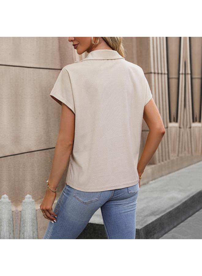 Song Feng Ya Independent Station Summer New Women's Clothing European And American Short-sleeved Solid Color Blouse  - Image 4