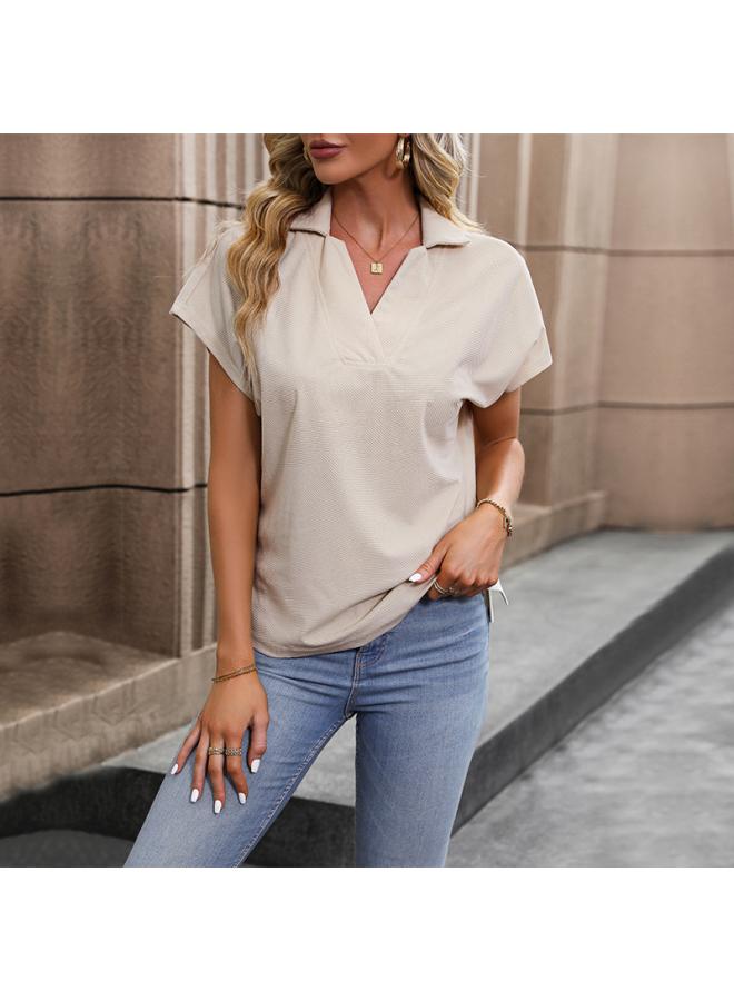 Song Feng Ya Independent Station Summer New Women's Clothing European And American Short-sleeved Solid Color Blouse  - Image 2