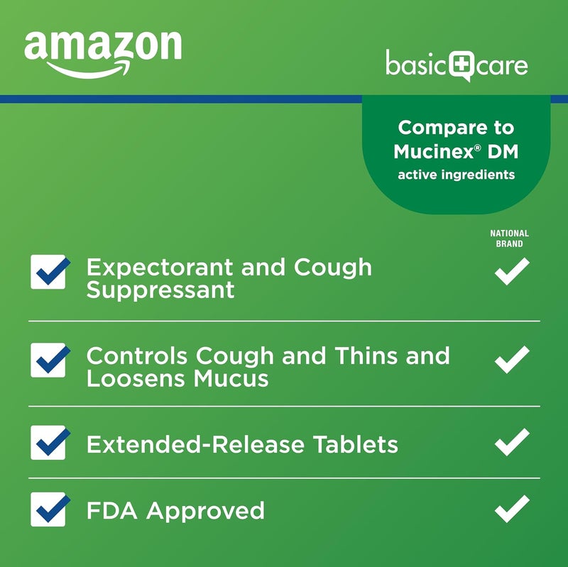 Care Mucus Relief DM12 Hour Guaifenesin Dextromethorphan Hydrobromide ExtendedRelease Tablets 600 mg30 mg 40 Count Pack of 1 Packaging may vary - Image 2