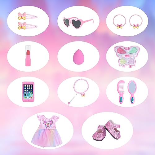 DONTNO 14.5 Inch Black Doll and Baby Doll Clothes and Accessories ,Including Phone Sunglasses Shoes Makeup Accessories and Butterfly Theme Dress Best Gift for Girls Kids - Image 4