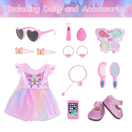 DONTNO 14.5 Inch Black Doll and Baby Doll Clothes and Accessories ,Including Phone Sunglasses Shoes Makeup Accessories and Butterfly Theme Dress Best Gift for Girls Kids - Image 2