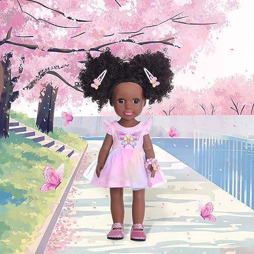 DONTNO 14.5 Inch Black Doll and Baby Doll Clothes and Accessories ,Including Phone Sunglasses Shoes Makeup Accessories and Butterfly Theme Dress Best Gift for Girls Kids - Image 5