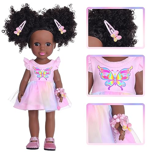 DONTNO 14.5 Inch Black Doll and Baby Doll Clothes and Accessories ,Including Phone Sunglasses Shoes Makeup Accessories and Butterfly Theme Dress Best Gift for Girls Kids - Image 3