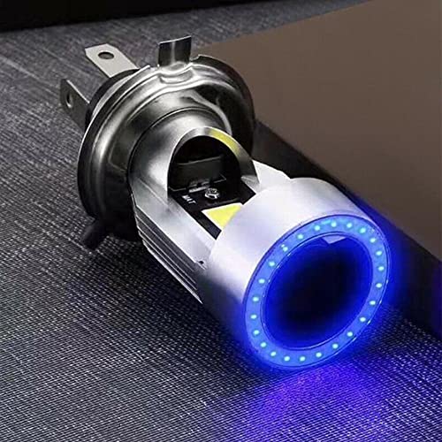 YSY H4 LED Motorcycle Headlight Bulb Hi/Lo Beam 20W 2000LM 6000K Cool White with Blue Angel Eye Daytime Running Light (H4, Angel eye blue) - Image 1