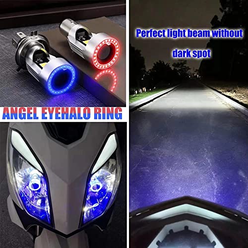 YSY H4 LED Motorcycle Headlight Bulb Hi/Lo Beam 20W 2000LM 6000K Cool White with Blue Angel Eye Daytime Running Light (H4, Angel eye blue) - Image 5