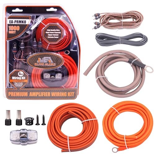 Elite Audio Premium Series 8-Gauge Amp Kit - 1000W Max Power, Copper Clad Aluminum Wire, Triple-Shielded RCA Cables, High-Power Capacity, Mini-ANL Fuse Holder, Car Amplifier Install Kit - EA-PRMK8 - Image 1