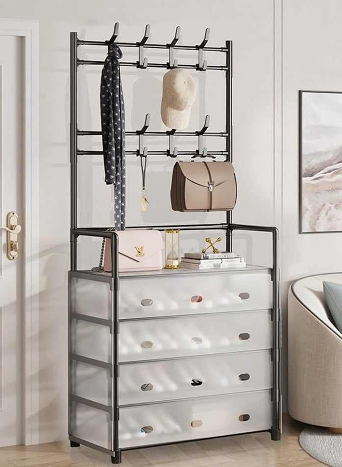 DubaiGallery 5-Tier Shoes & hats All-in-one Shelf with Dust Cover, Multi-Tiers Household Adjustable New Design Modular Shoe Storage Rack with Hanger - Image 1