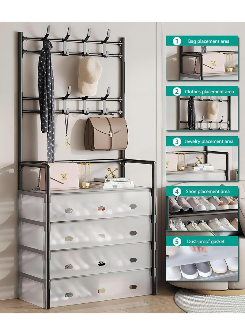 DubaiGallery 5-Tier Shoes & hats All-in-one Shelf with Dust Cover, Multi-Tiers Household Adjustable New Design Modular Shoe Storage Rack with Hanger - Image 3
