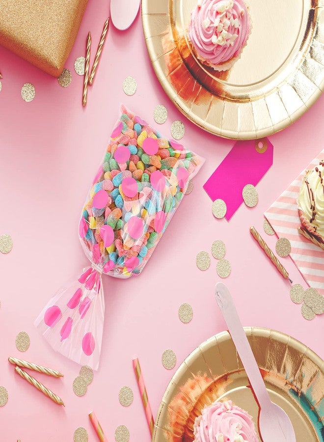 Aodaer 100 Pieces 10.6 x 5.1 In Pink Cellophane Bags Plastic Candy Bags Cellophane Treat Bag Polka Dot Stripes Printed Pattern Goodie Gift Bag with Twist Ties for Birthday, Baby Showers, Weddings Party Supplies - Image 5