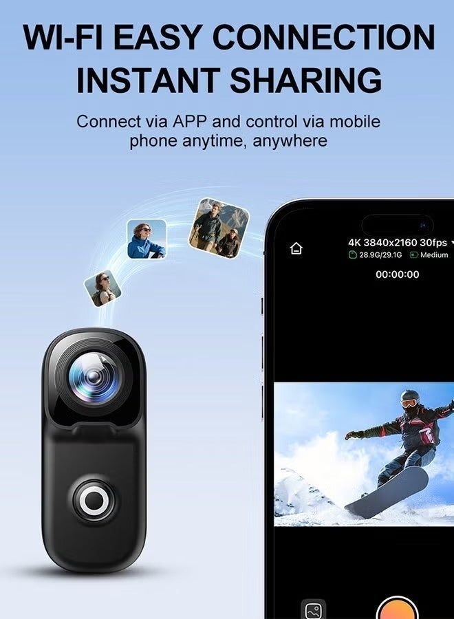 128GB 4K كاميرا العمل الإبهام ، حجم صغير ، جبل في أي مكان ، كاميرا جسم صغيرة مقاومة للماء دراجة عمل فيديو تسجيل كاميرا الجسم ، Vlogging المحمولة ، تسجيل POV بدون أيدي ، كاميرا خوذة لركوب الدراجات ، دراجة نارية ، استقرار الصورة الجيروسكوبية ذات المحور 6 + استقرار الصورة EIS - Image 5