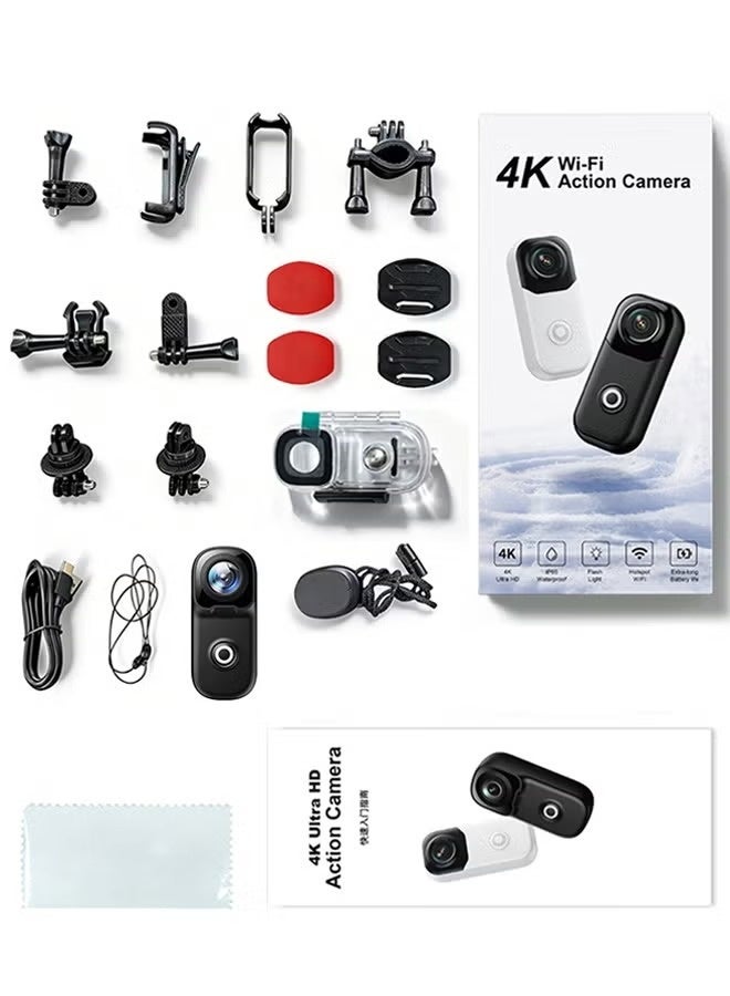 128GB 4K كاميرا العمل الإبهام ، حجم صغير ، جبل في أي مكان ، كاميرا جسم صغيرة مقاومة للماء دراجة عمل فيديو تسجيل كاميرا الجسم ، Vlogging المحمولة ، تسجيل POV بدون أيدي ، كاميرا خوذة لركوب الدراجات ، دراجة نارية ، استقرار الصورة الجيروسكوبية ذات المحور 6 + استقرار الصورة EIS - Image 2