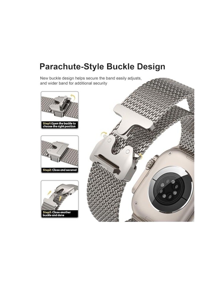 Milanese Mesh Loop Band Compatible with Apple Watch Ultra 1/2 49mm 46mm 45mm 44mm 42mm Men Women, Designer Parachute-Style Metal Buckle Adjustable Strap for iWatch SE Series 10 9 8 7 6 5 4 3 2 1 SE - Image 4