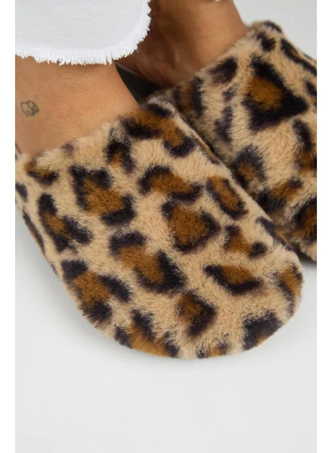 Manijero  Leda Women's Plush Plain Taba Leopard Slippers. for Women | Best Price UAE