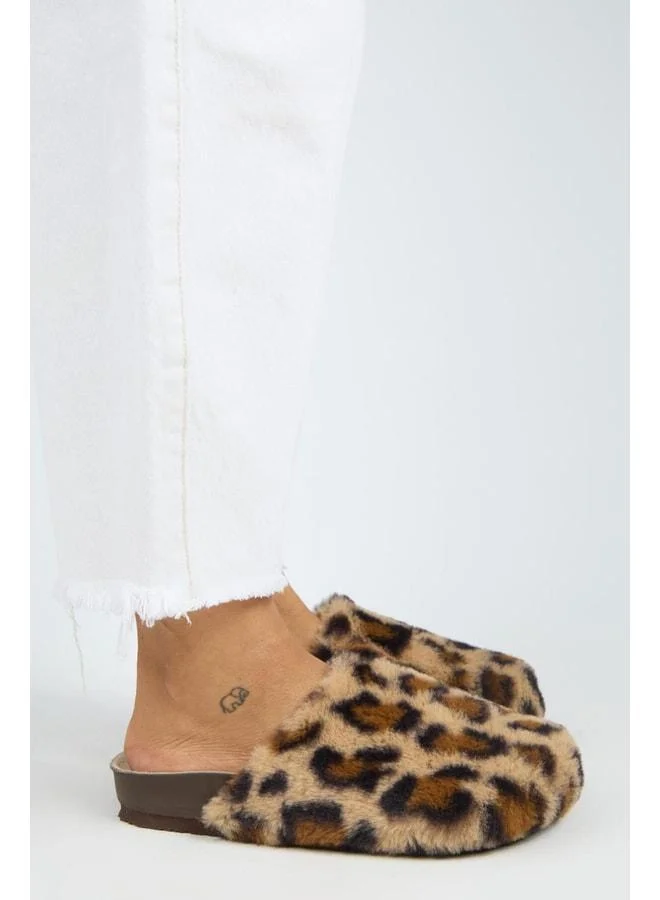 Leda Women's Plush Plain Taba Leopard Slippers.