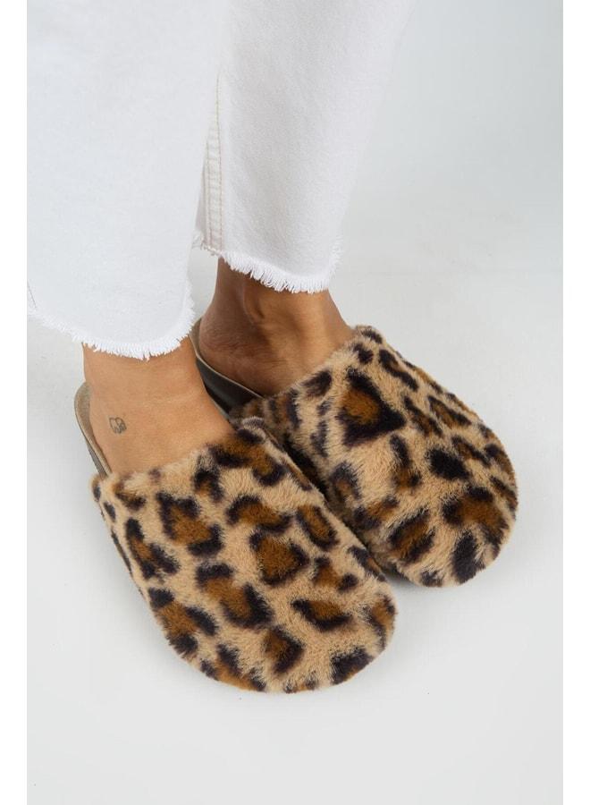 Manijero Leda Women's Plush Plain Taba Leopard Slippers. - Image 2