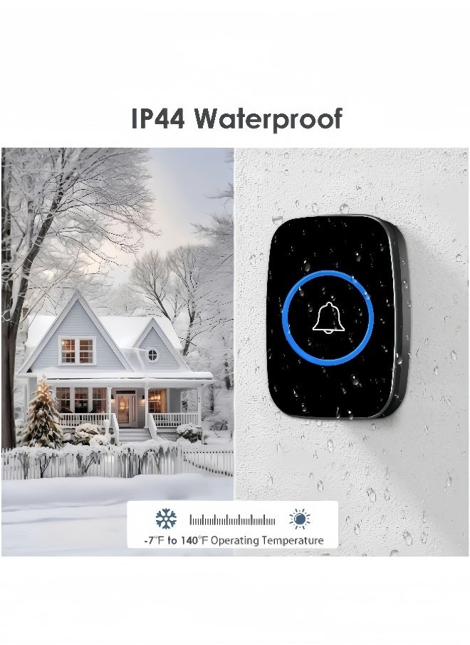 Wireless Doorbell, Plug-in Waterproof Doorbell, 2 Receivers and 1 Transmitter with LED Display, 3 Levels of Volume, 38 Melodies, Suitable for Home, Office, Hotel, Building, Dormitory