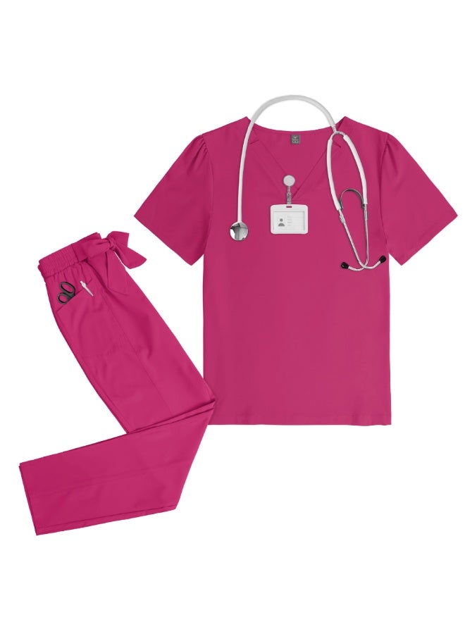 NIBEMINENT Nurse Surgical Uniform Women Doctor Costume Set Solid Color V-neck Pocket Quick-drying Top+pants Oral Dental Surgery Uniform Set - Image 1