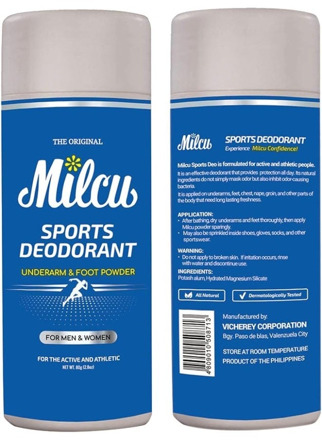 Milcu Sports Deodorant Underarm & Foot Powder - 80 g - Image 1