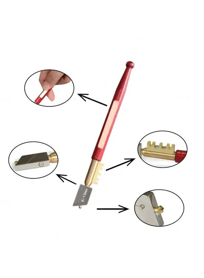 1pc Diamond Glass Cutter with Sharp Red Handle Hard Alloy Blade Wooden Grip - Image 3