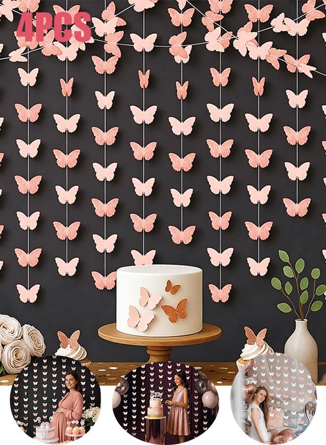 Happy D Butterfly paper flower garland, butterfly hanging decoration garland, butterfly banner decorative paper garland, perfect for weddings, baby parties, home decor, rose gold light pink, 3 pieces set, each 118 inches long - Image 1