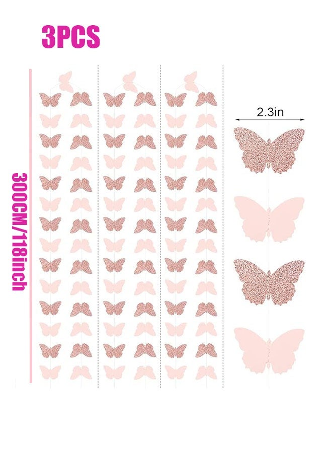 Happy D Butterfly paper flower garland, butterfly hanging decoration garland, butterfly banner decorative paper garland, perfect for weddings, baby parties, home decor, rose gold light pink, 3 pieces set, each 118 inches long - Image 4