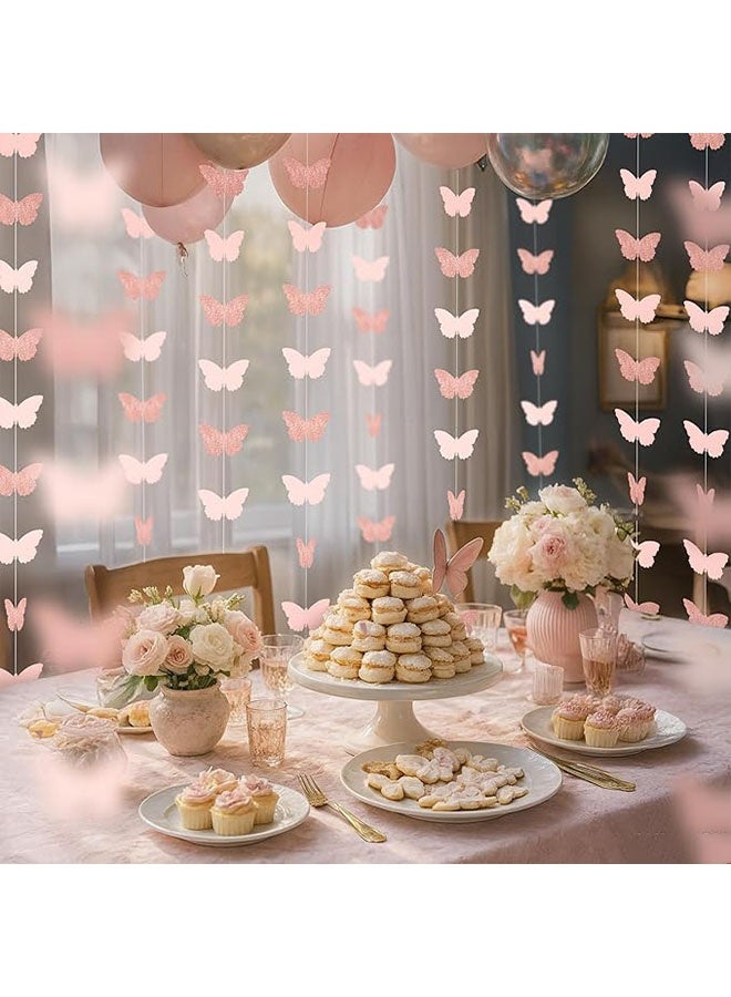 Happy D Butterfly paper flower garland, butterfly hanging decoration garland, butterfly banner decorative paper garland, perfect for weddings, baby parties, home decor, rose gold light pink, 3 pieces set, each 118 inches long - Image 2