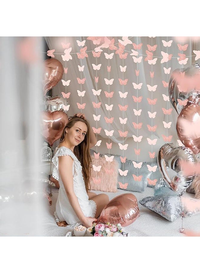 Happy D Butterfly paper flower garland, butterfly hanging decoration garland, butterfly banner decorative paper garland, perfect for weddings, baby parties, home decor, rose gold light pink, 3 pieces set, each 118 inches long - Image 3