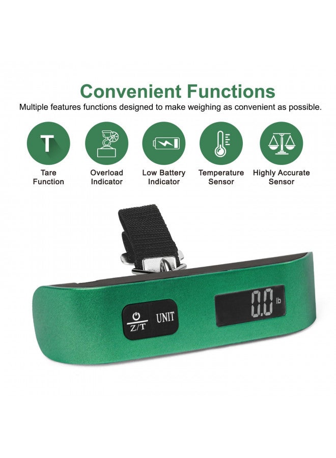 travel inspira travel inspira Luggage Scale, Portable Digital Hanging Baggage Scale for Travel, Suitcase Weight Scale with Rubber Paint, 110 Pounds, Battery Included - Green  - Image 1