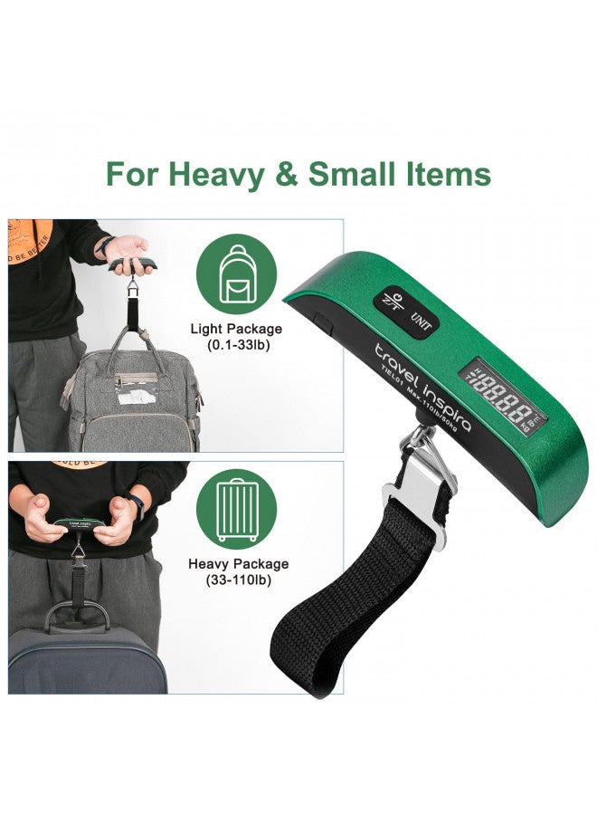 travel inspira travel inspira Luggage Scale, Portable Digital Hanging Baggage Scale for Travel, Suitcase Weight Scale with Rubber Paint, 110 Pounds, Battery Included - Green  - Image 3