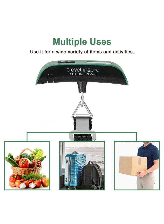 travel inspira travel inspira Luggage Scale, Portable Digital Hanging Baggage Scale for Travel, Suitcase Weight Scale with Rubber Paint, 110 Pounds, Battery Included - Green  - Image 4