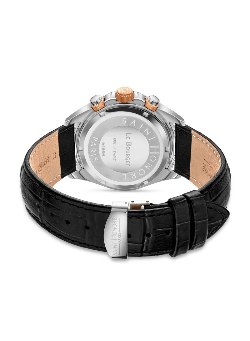 Saint Honore Paris  Le Bourget Black Dial Black Leather Strap Analog Watch for Men 43mm for Men | Best Price UAE