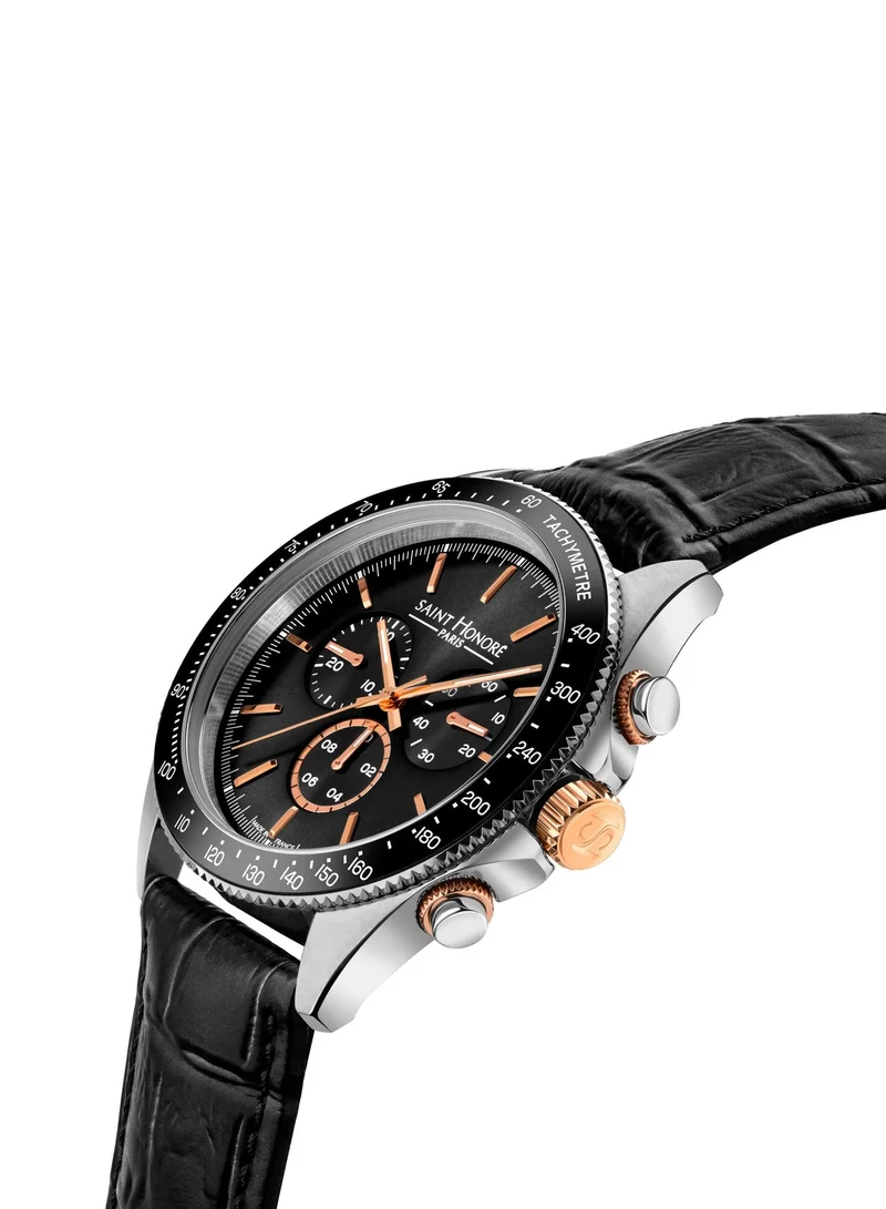 سانت هونور Le Bourget Black Dial Black Leather Strap Analog Watch for Men 43mm