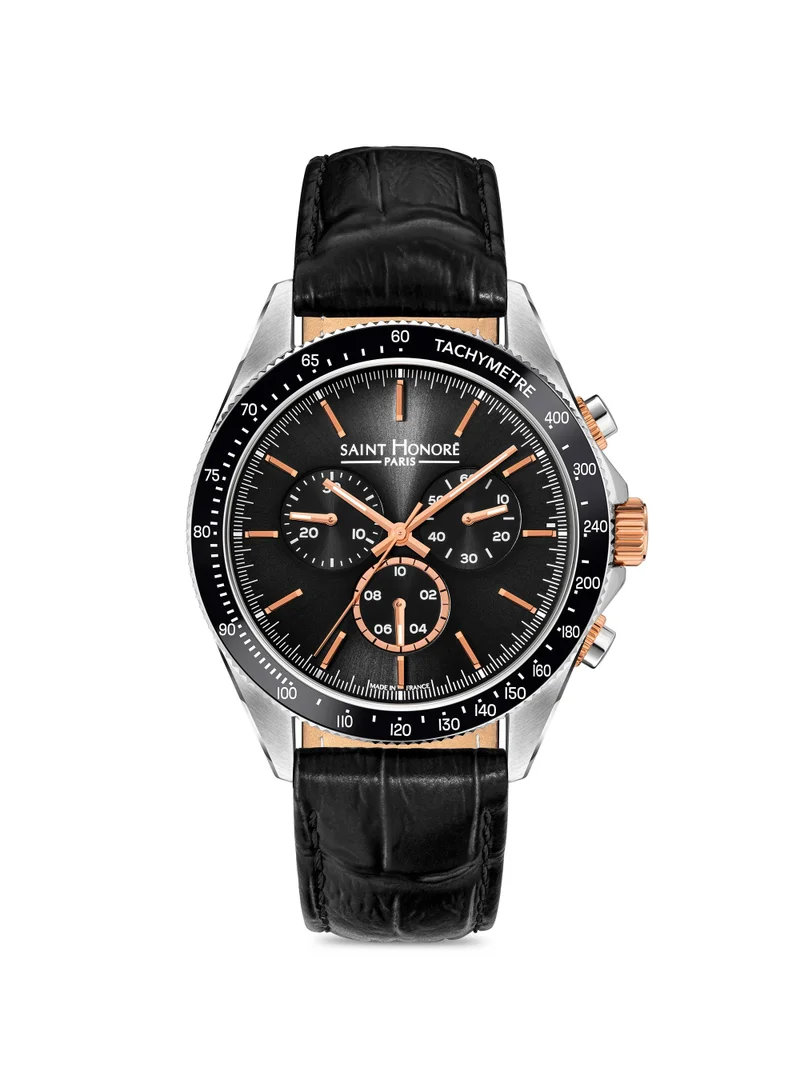 Saint Honore Paris  Le Bourget Black Dial Black Leather Strap Analog Watch for Men 43mm for Men | Best Price UAE