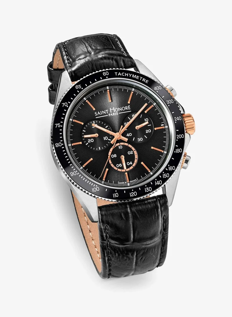 Saint Honore Paris  Le Bourget Black Dial Black Leather Strap Analog Watch for Men 43mm for Men | Best Price UAE