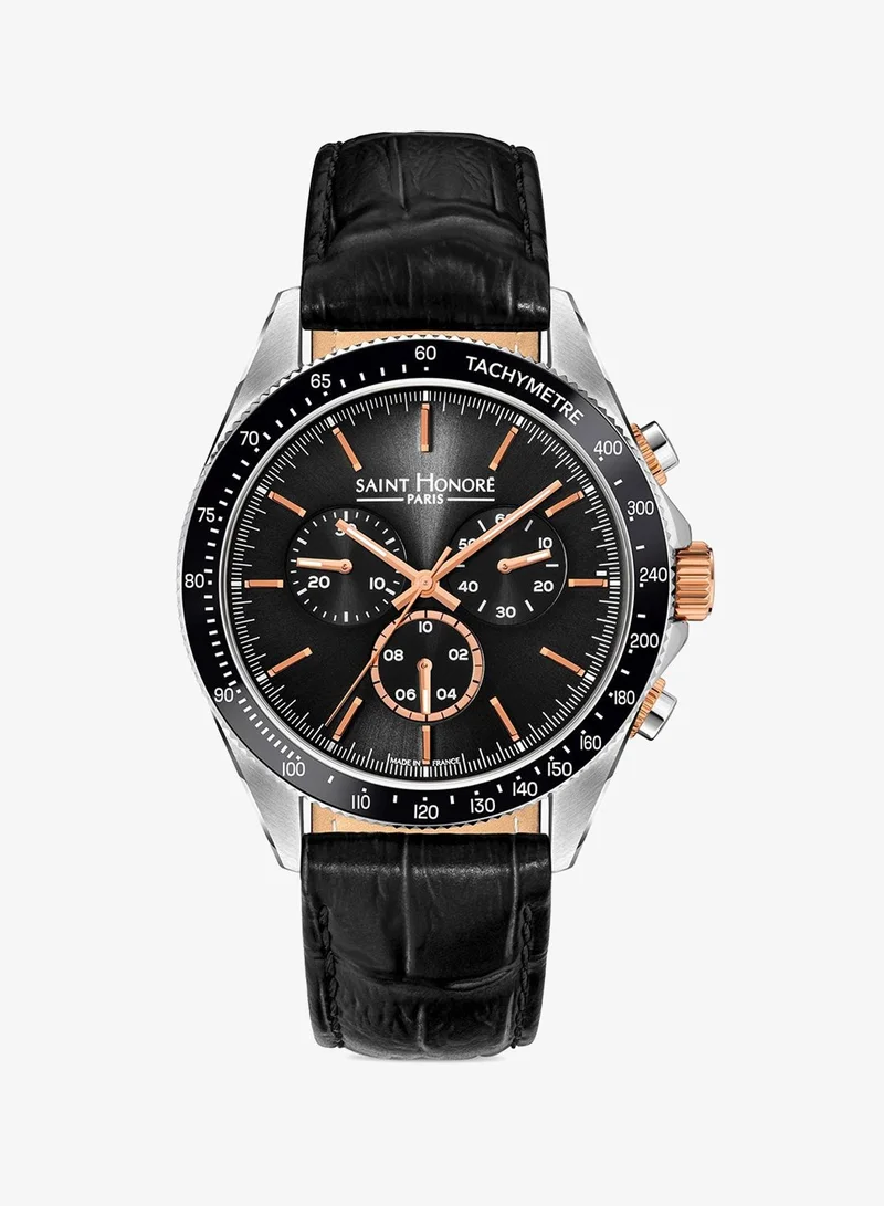 Saint Honore Paris  Le Bourget Black Dial Black Leather Strap Analog Watch for Men 43mm for Men | Best Price UAE