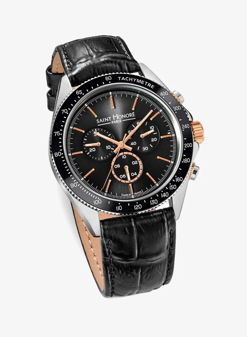 Saint Honore Paris  Le Bourget Black Dial Black Leather Strap Analog Watch for Men 43mm for Men | Best Price UAE