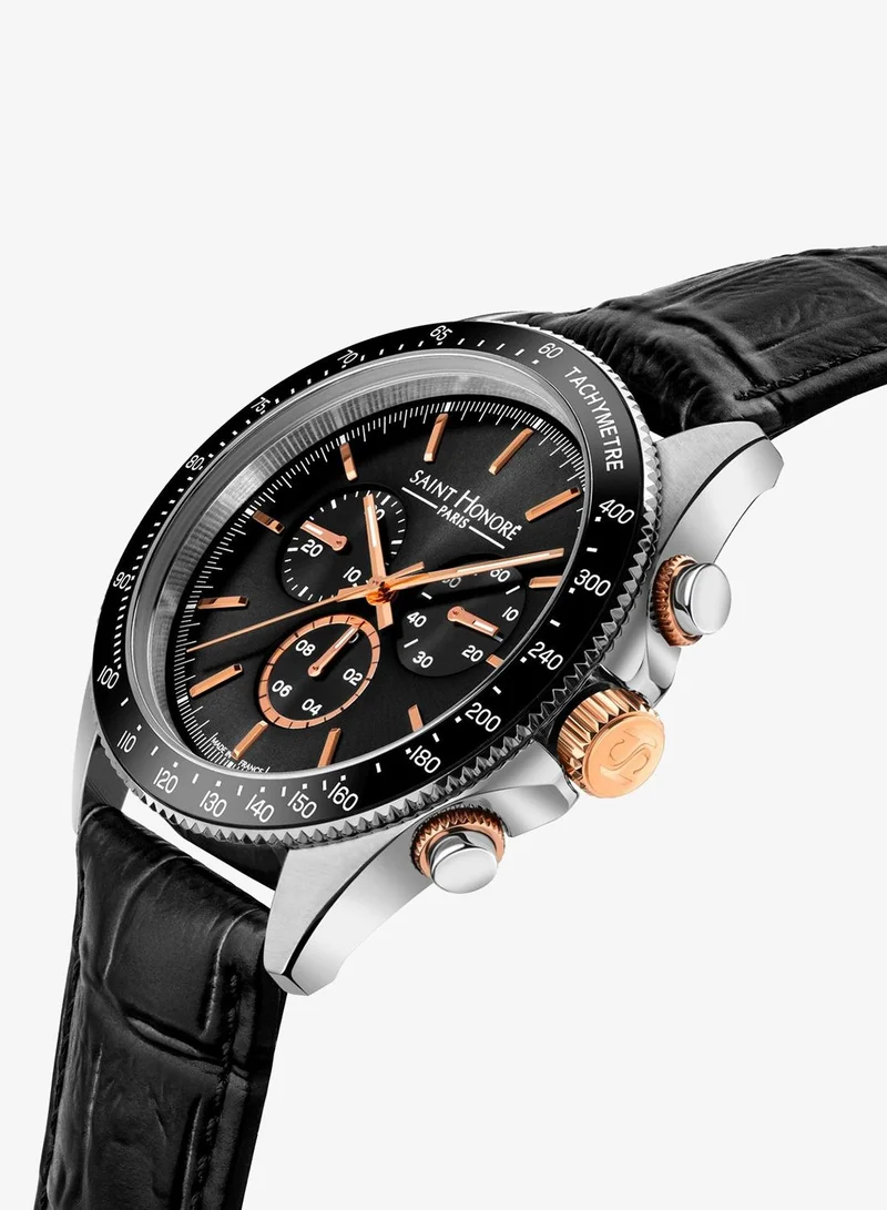 Saint Honore Paris  Le Bourget Black Dial Black Leather Strap Analog Watch for Men 43mm for Men | Best Price UAE