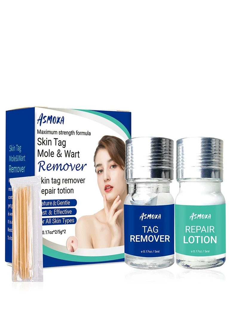 ASMOXA Skin Tag and Wart Care Kit (5ml) with Repair Lotion (5ml) - Gentle u0026 Effective Formula with Aloe Vera for Smoother Skin Appearance, Easy to Use for Women - Image 1