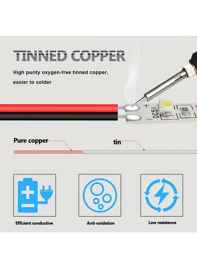 كابل تمديد بطرفين 20AWG بقطر 20 متر (66 قدم)، سلك نحاسي مطلي بالقصدير لإضاءة LED، لون أحمر من PVC، يعمل بجهد 110 فولت إلى 240 فولت. - Image 2
