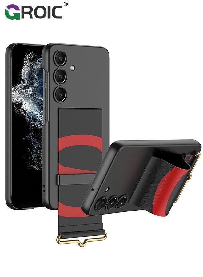جرويك حافظة هاتف سامسونج جالاكسي S24 بلس بمقبض سيليكون أسود، غطاء صلب مقاوم للصدمات من البولي كربونات، حماية نحيف ورفيع للكاميرا مع حزام جراب ذو ملمس ناعم حريري - Image 1