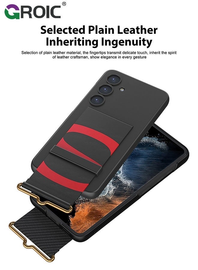 جرويك حافظة هاتف سامسونج جالاكسي S24 بلس بمقبض سيليكون أسود، غطاء صلب مقاوم للصدمات من البولي كربونات، حماية نحيف ورفيع للكاميرا مع حزام جراب ذو ملمس ناعم حريري - Image 3